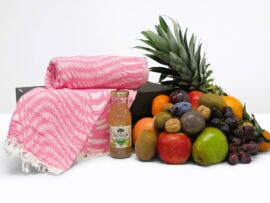 fruitmand groot Hamamdoek roze