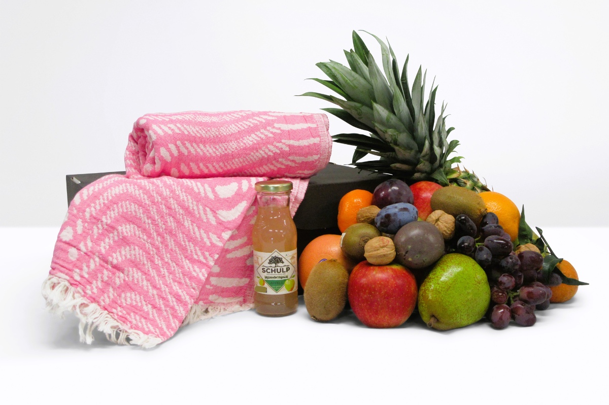 fruitmand groot Hamamdoek roze