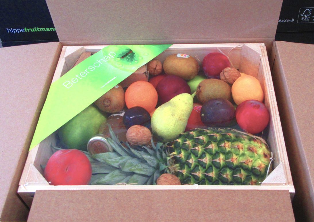 Fruitkist hippe fruitmand zoals hij verzonden wordt
